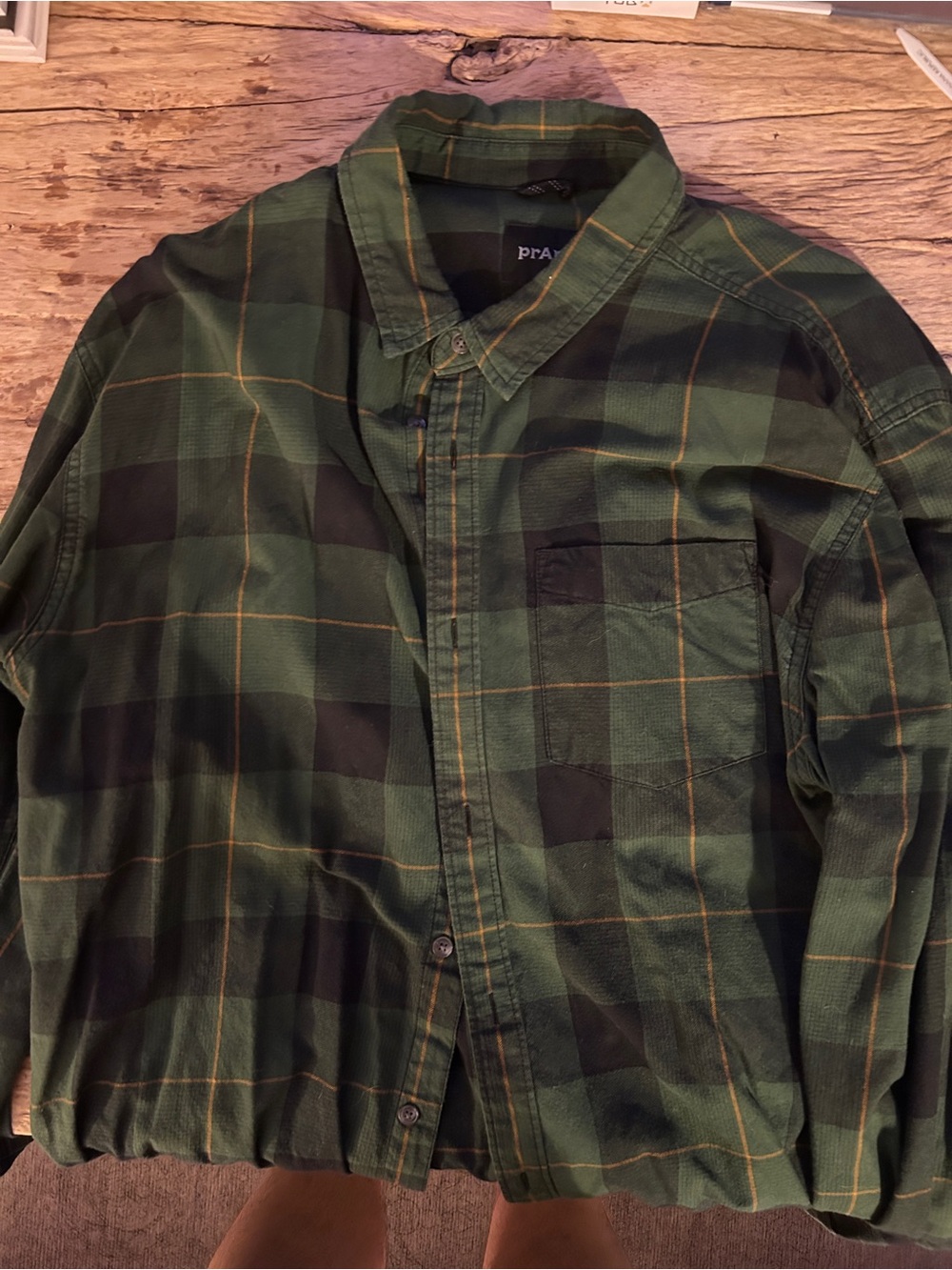 Men's Prana Green Plaid Button-Up Shirt